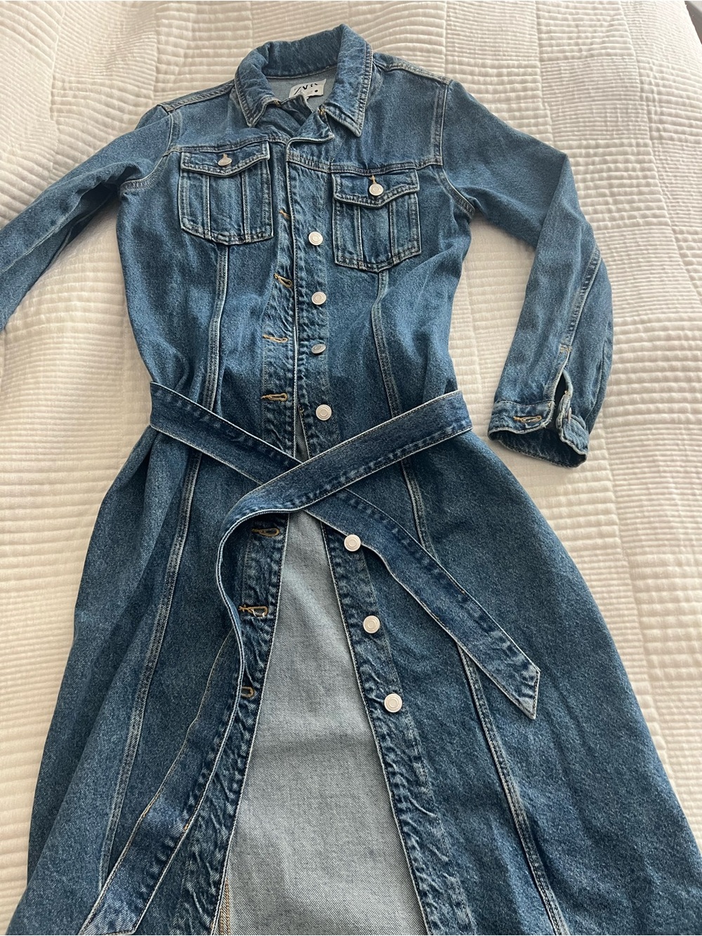 Zara Medium Blue Denim Jacket with Collar